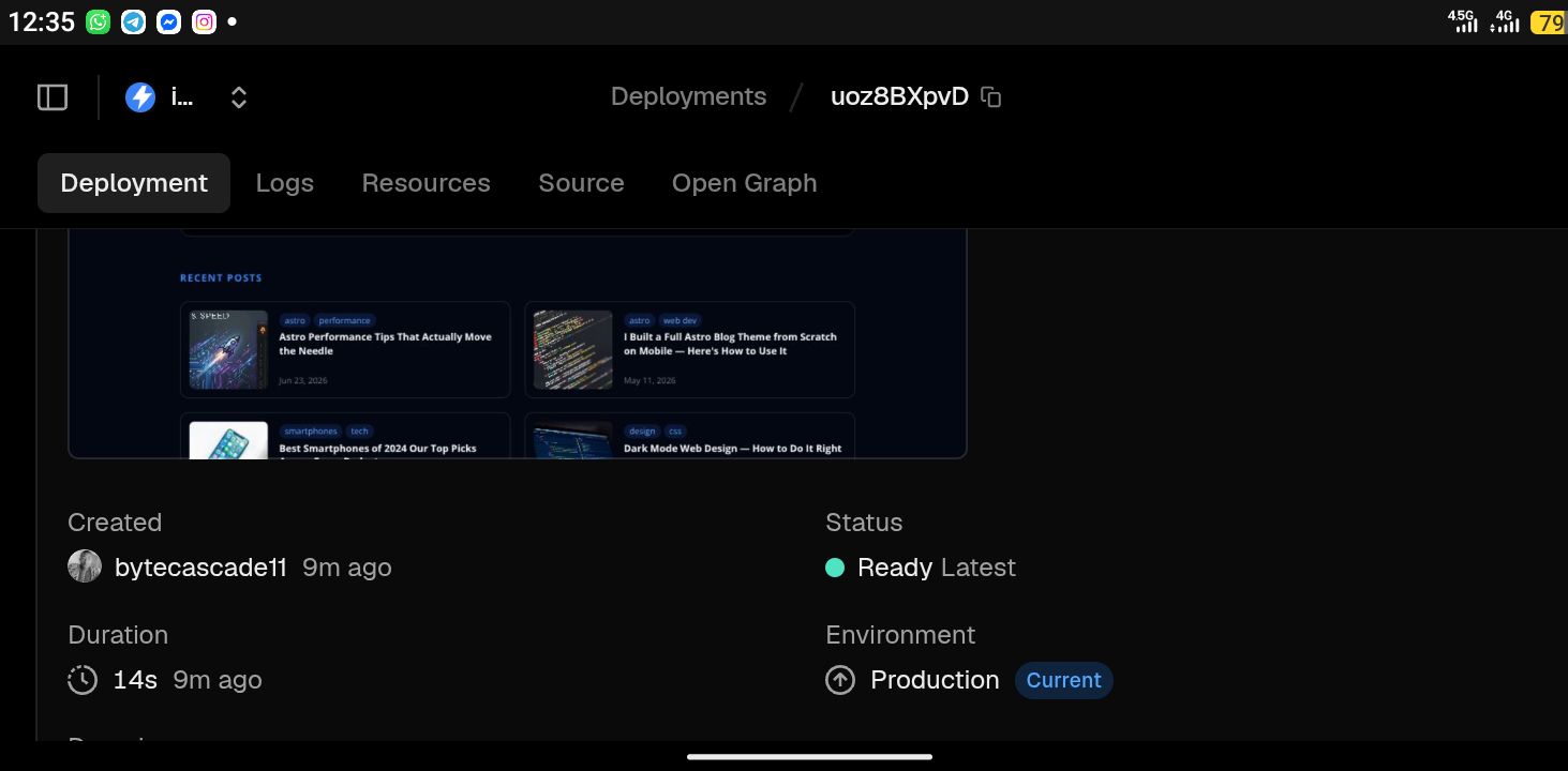 Vercel dashboard showing a preview deployment for a branch